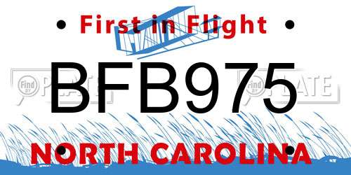 BFB975 North Carolina License Plate