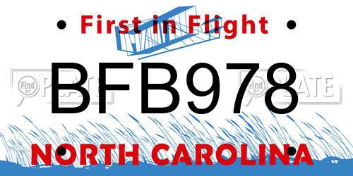 BFB978 North Carolina License Plate