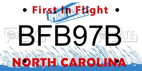 BFB97B North Carolina License Plate