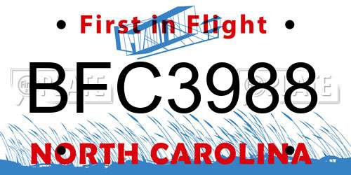 BFC3988 North Carolina License Plate