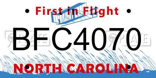 BFC4070 North Carolina License Plate