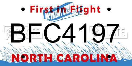 BFC4197 North Carolina License Plate
