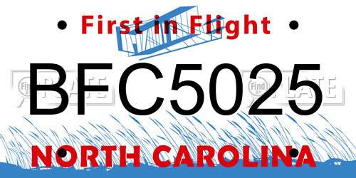 BFC5025 North Carolina License Plate