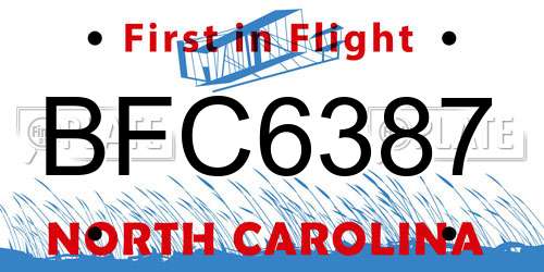 BFC6387 North Carolina License Plate
