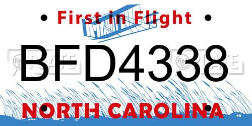 BFD4338 North Carolina License Plate