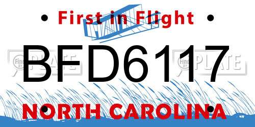 BFD6117 North Carolina License Plate
