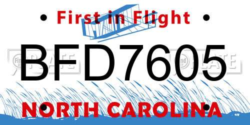 BFD7605 North Carolina License Plate