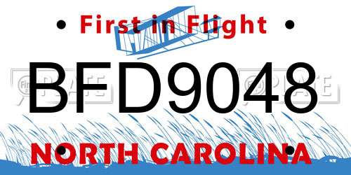 BFD9048 North Carolina License Plate