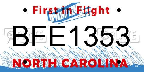 BFE1353 North Carolina License Plate