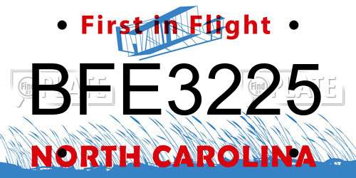 BFE3225 North Carolina License Plate
