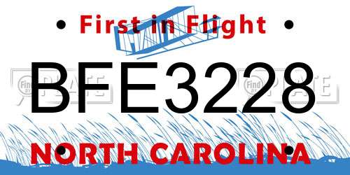 BFE3228 North Carolina License Plate