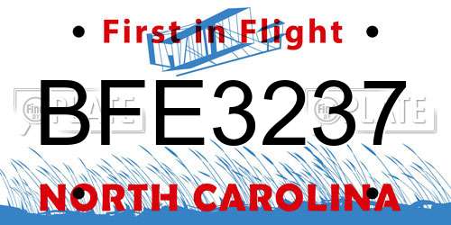 BFE3237 North Carolina License Plate