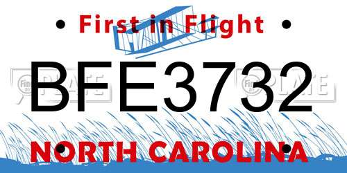 BFE3732 North Carolina License Plate