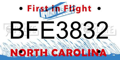BFE3832 North Carolina License Plate