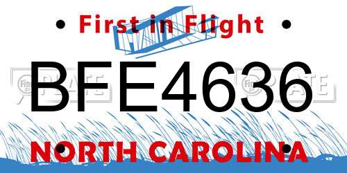 BFE4636 North Carolina License Plate