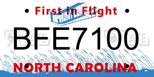 BFE7100 North Carolina License Plate