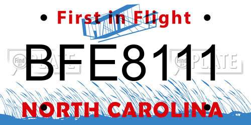 BFE8111 North Carolina License Plate