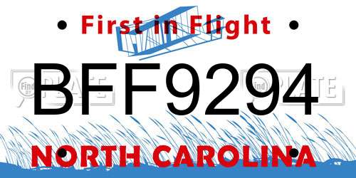 BFF9294 North Carolina License Plate
