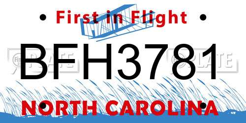 BFH3781 North Carolina License Plate