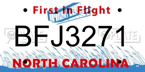 BFJ3271 North Carolina License Plate