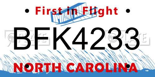 BFK4233 North Carolina License Plate