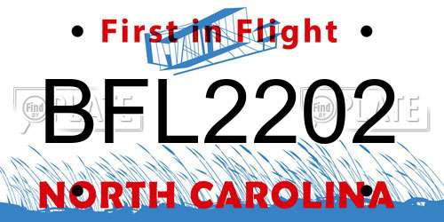 BFL2202 North Carolina License Plate