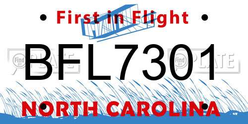BFL7301 North Carolina License Plate