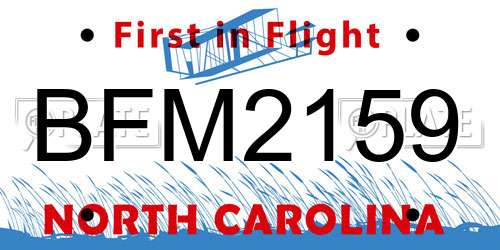 BFM2159 North Carolina License Plate