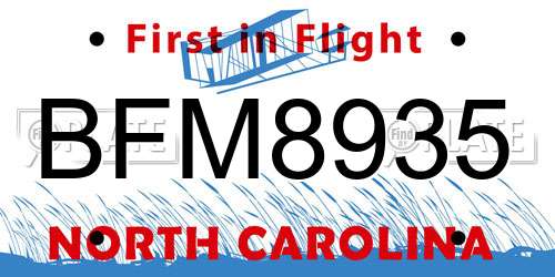 BFM8935 North Carolina License Plate