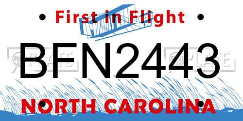 BFN2443 North Carolina License Plate