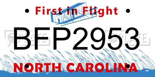 BFP2953 North Carolina License Plate