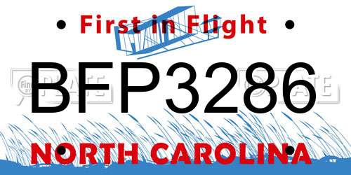 BFP3286 North Carolina License Plate