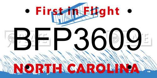 BFP3609 North Carolina License Plate
