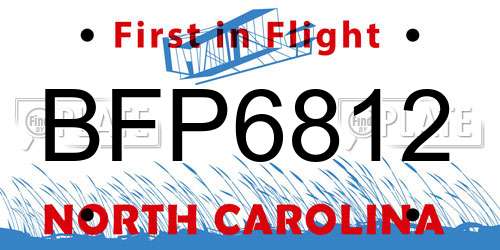 BFP6812 North Carolina License Plate
