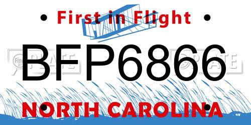 BFP6866 North Carolina License Plate