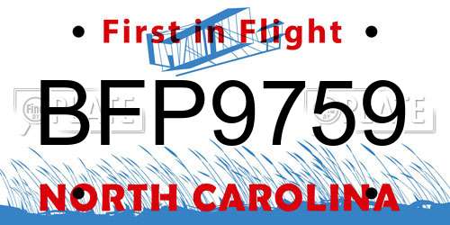 BFP9759 North Carolina License Plate