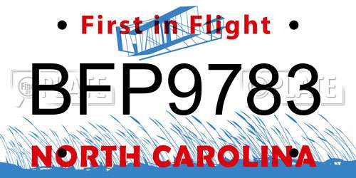 BFP9783 North Carolina License Plate