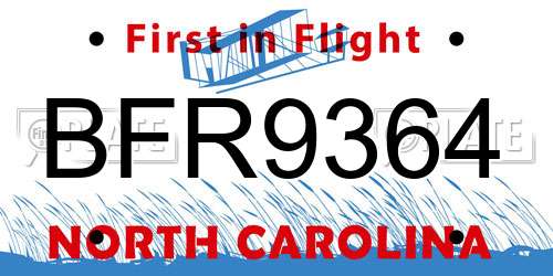 BFR9364 North Carolina License Plate