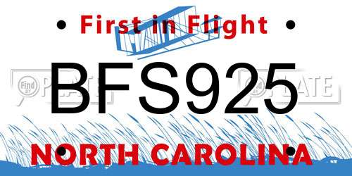 BFS925 North Carolina License Plate