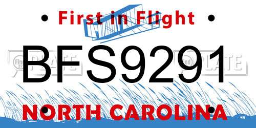 BFS9291 North Carolina License Plate