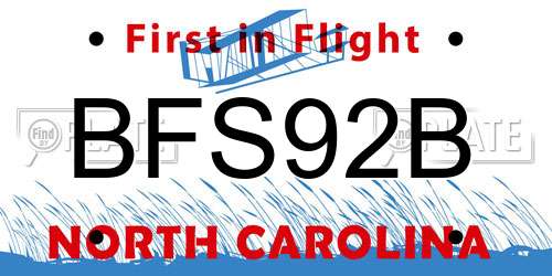 BFS92B North Carolina License Plate