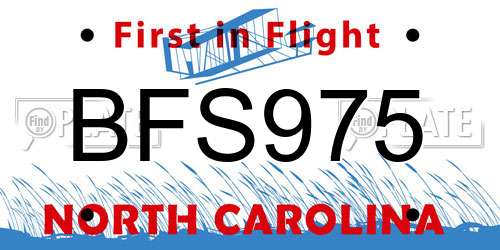 BFS975 North Carolina License Plate