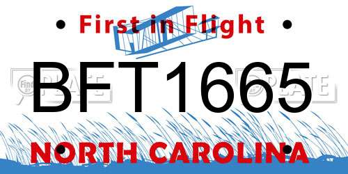 BFT1665 North Carolina License Plate