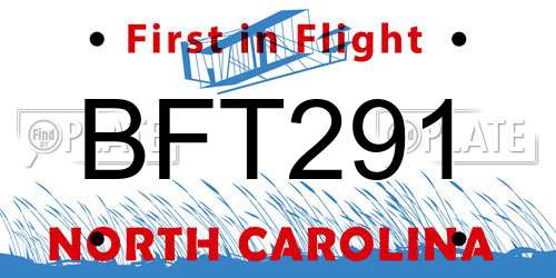 BFT291 North Carolina License Plate