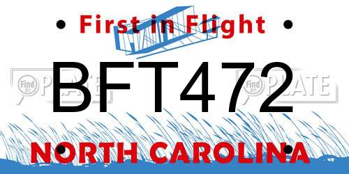BFT472 North Carolina License Plate