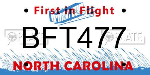 BFT477 North Carolina License Plate
