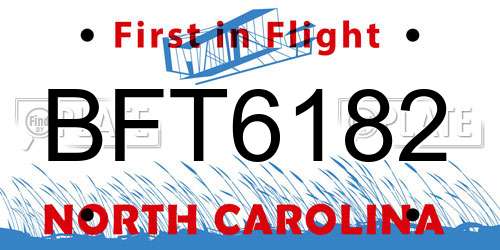 BFT6182 North Carolina License Plate