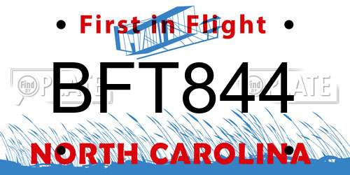 BFT844 North Carolina License Plate