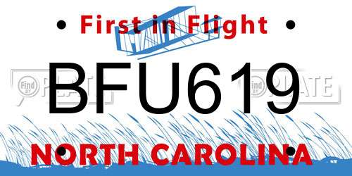 BFU619 North Carolina License Plate