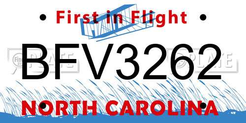 BFV3262 North Carolina License Plate